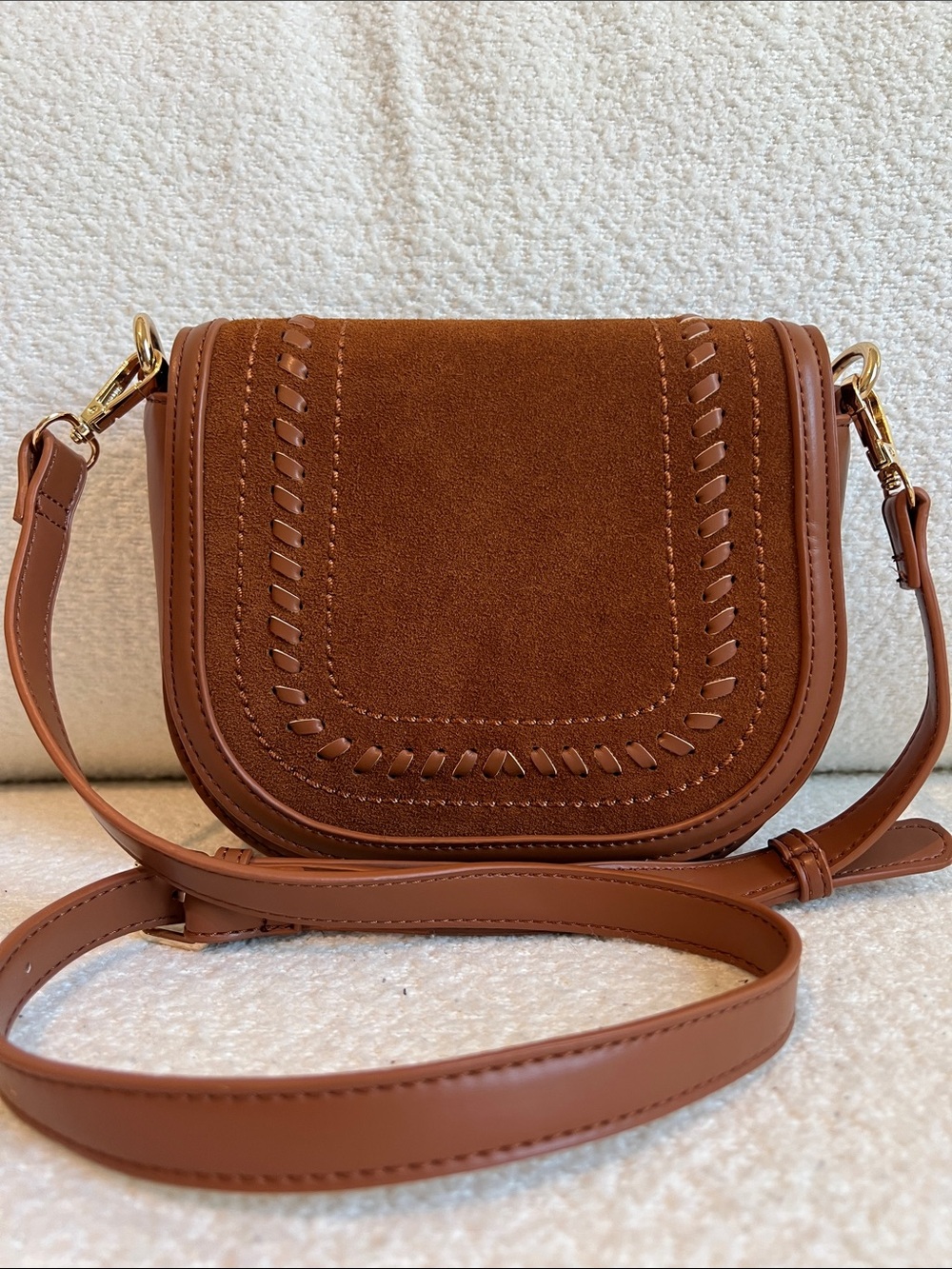 Moda Luxe Brown Faux Leather Crossbody Shoulder Bag Western Festival Boho Saddle